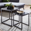 Design - Lot de 2 tables d'appoint carrées aspect marbre noir_01