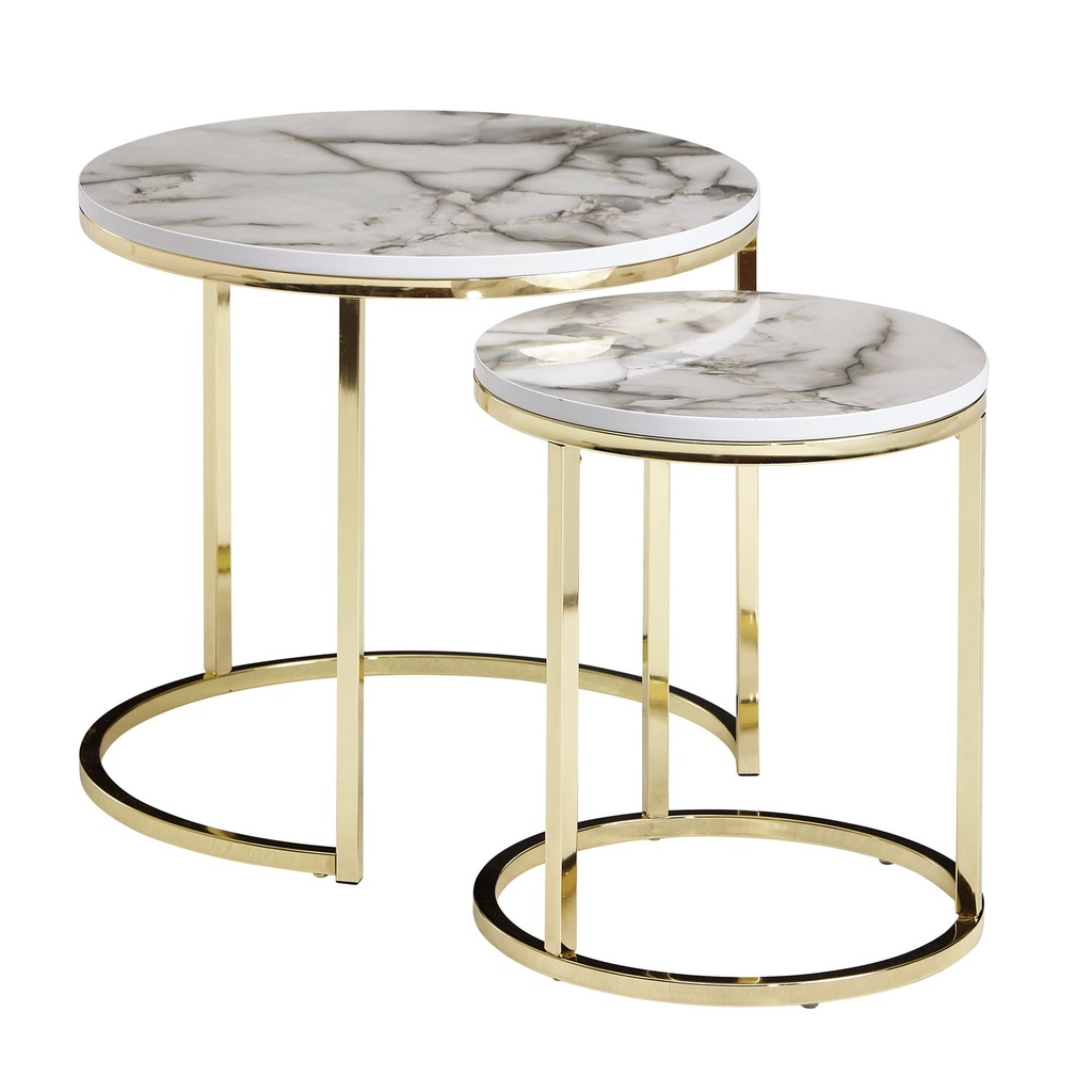 Design - Lot de 2 tables d'appoint rondes aspect marbre blanc_06