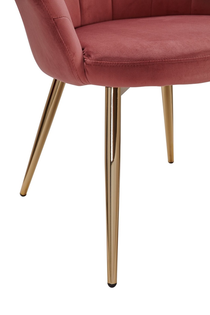 Chaise de salle à manger en velours tulipe rose rembourrée avec pieds dorés_05