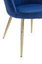 Chaise de salle à manger en velours tulipe bleu rembourrée avec pieds dorés_05