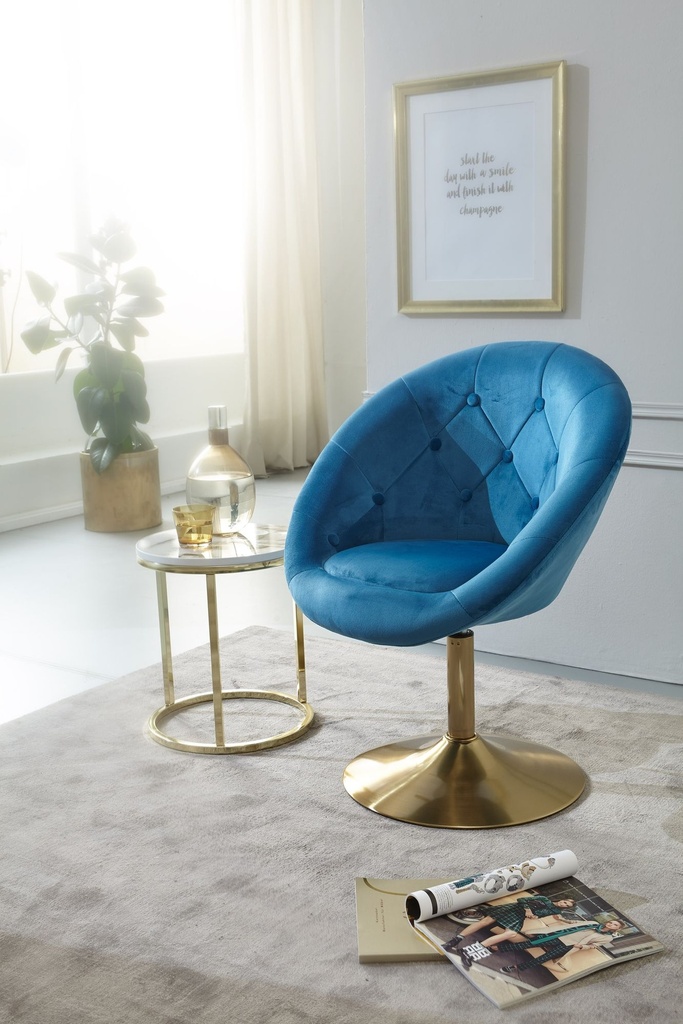 Chaise longue velours bleu / or chaise pivotante design avec dossier_02
