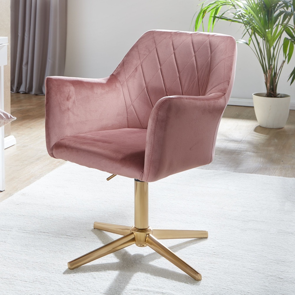 Design Chaise pivotante en velours rose pivotante sans roulettes, avec accoudoirs_01