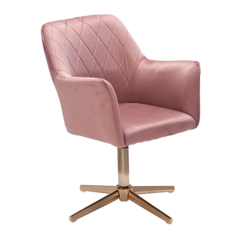 Design Chaise pivotante en velours rose pivotante sans roulettes, avec accoudoirs_07