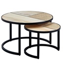 Design table de salon set de 2 manguier/rotin ronde, avec pieds en métal, bois/métal_02