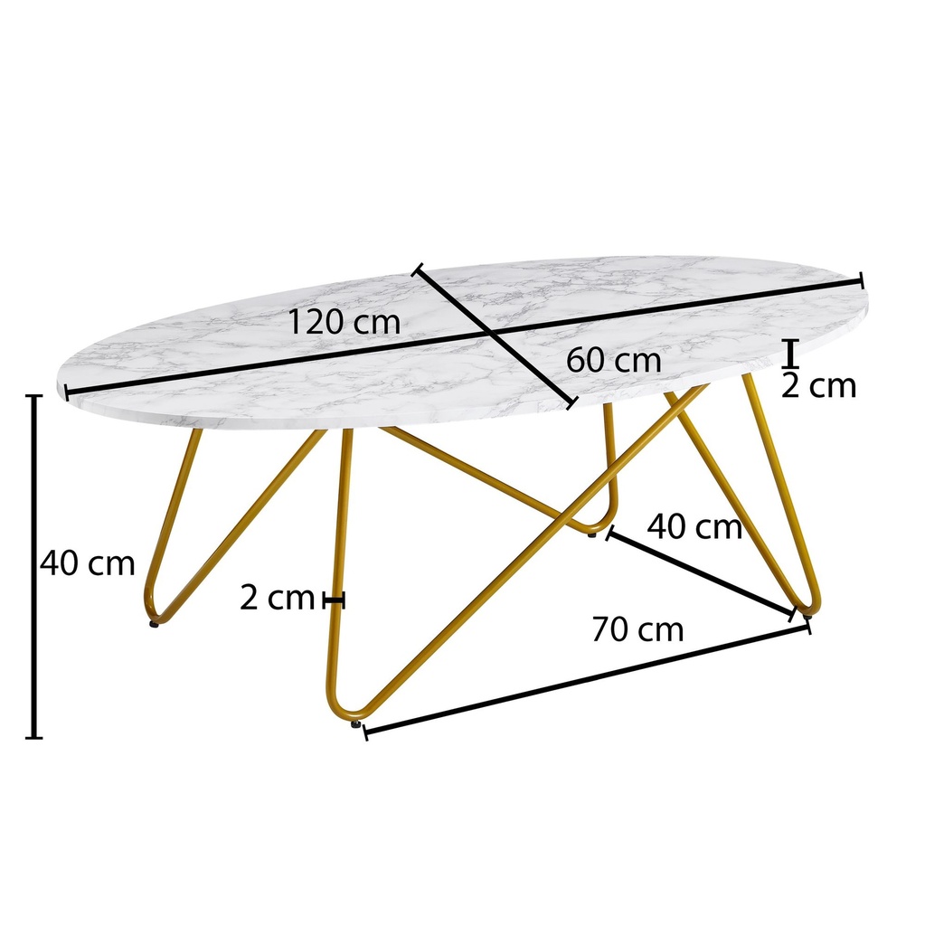 Table basse 120 x 40 x 60 cm aspect marbre blanc, table de salon avec structure en métal, table de canapé ovale, table de salon, table de salon_03