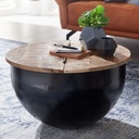 Table basse ronde en bois massif de manguier et métal, 60x34x60 cm, style industriel_01