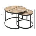 Design lot de 2 tables basses rondes en bois de manguier massif, avec pieds en métal marron_03
