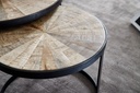 Design lot de 2 tables basses rondes en bois de manguier massif, avec pieds en métal marron_04