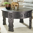 Design Table basse ronde en bois massif de manguier noir 60 x 36 x 60 cm_01
