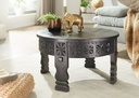 Design Table basse ronde en bois massif de manguier noir 60 x 36 x 60 cm_02