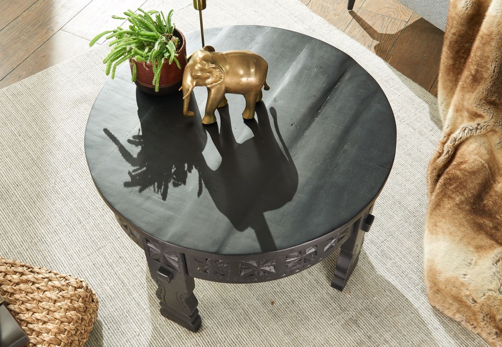 Design Table basse ronde en bois massif de manguier noir 60 x 36 x 60 cm_04