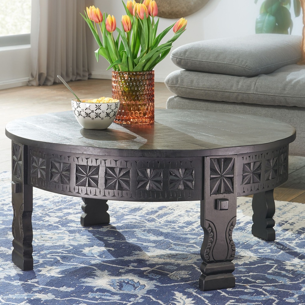 Design Table basse ronde en bois massif de manguier noir 80 x 36 x 80 cm_01