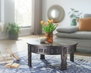 Design Table basse ronde en bois massif de manguier noir 80 x 36 x 80 cm_02