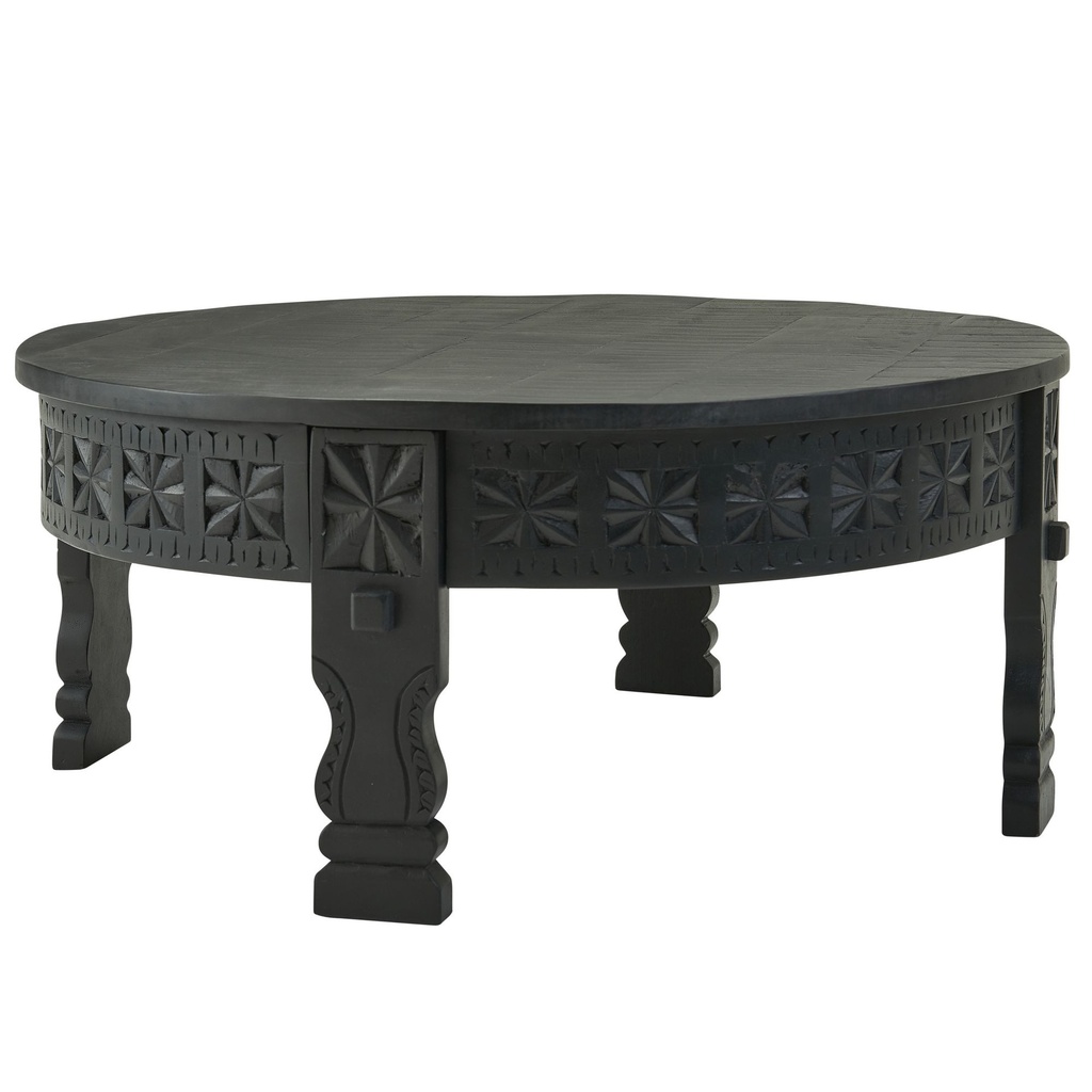 Design Table basse ronde en bois massif de manguier noir 80 x 36 x 80 cm_06