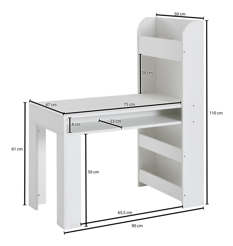 Bureau pour enfants blanc 90x50x110 cm table à peindre chambre d'enfant avec étagère, table pour enfants moderne, bureau d'étudiant avec espace de rangement_03