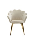 Chaise de salle à manger tulipe velours blanc rembourré, chaise de cuisine avec pieds dorés, chaise coque design scandinave_01