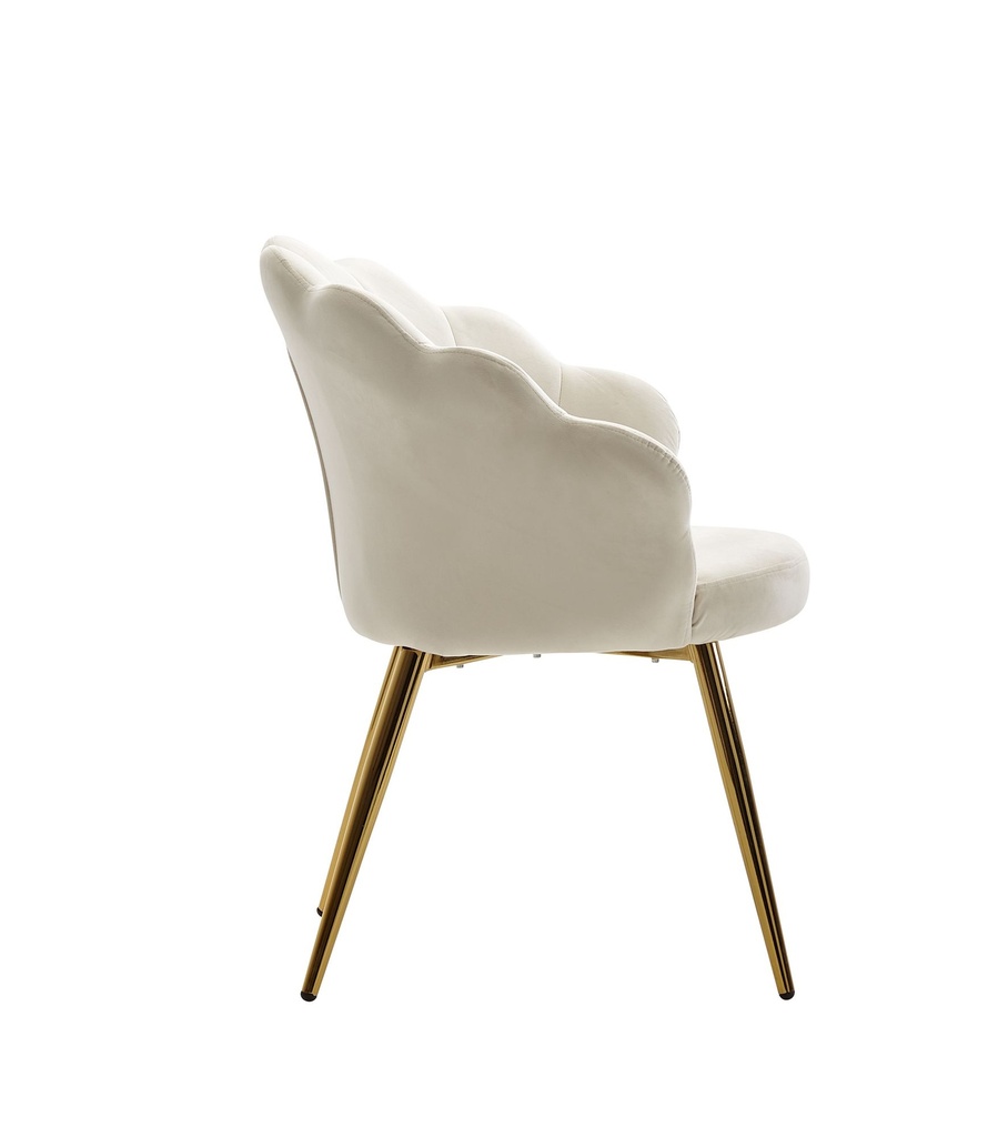 Chaise de salle à manger tulipe velours blanc rembourré, chaise de cuisine avec pieds dorés, chaise coque design scandinave_03