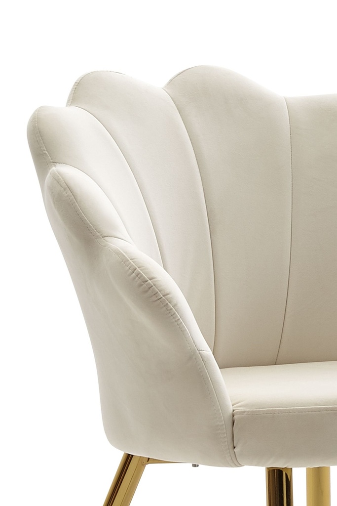 Chaise de salle à manger tulipe velours blanc rembourré, chaise de cuisine avec pieds dorés, chaise coque design scandinave_04