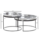 Lot de 2 tables basses rondes martelées en métal argenté/noir, table de canapé avec plateau amovible, table de canapé 2 pièces moderne_03