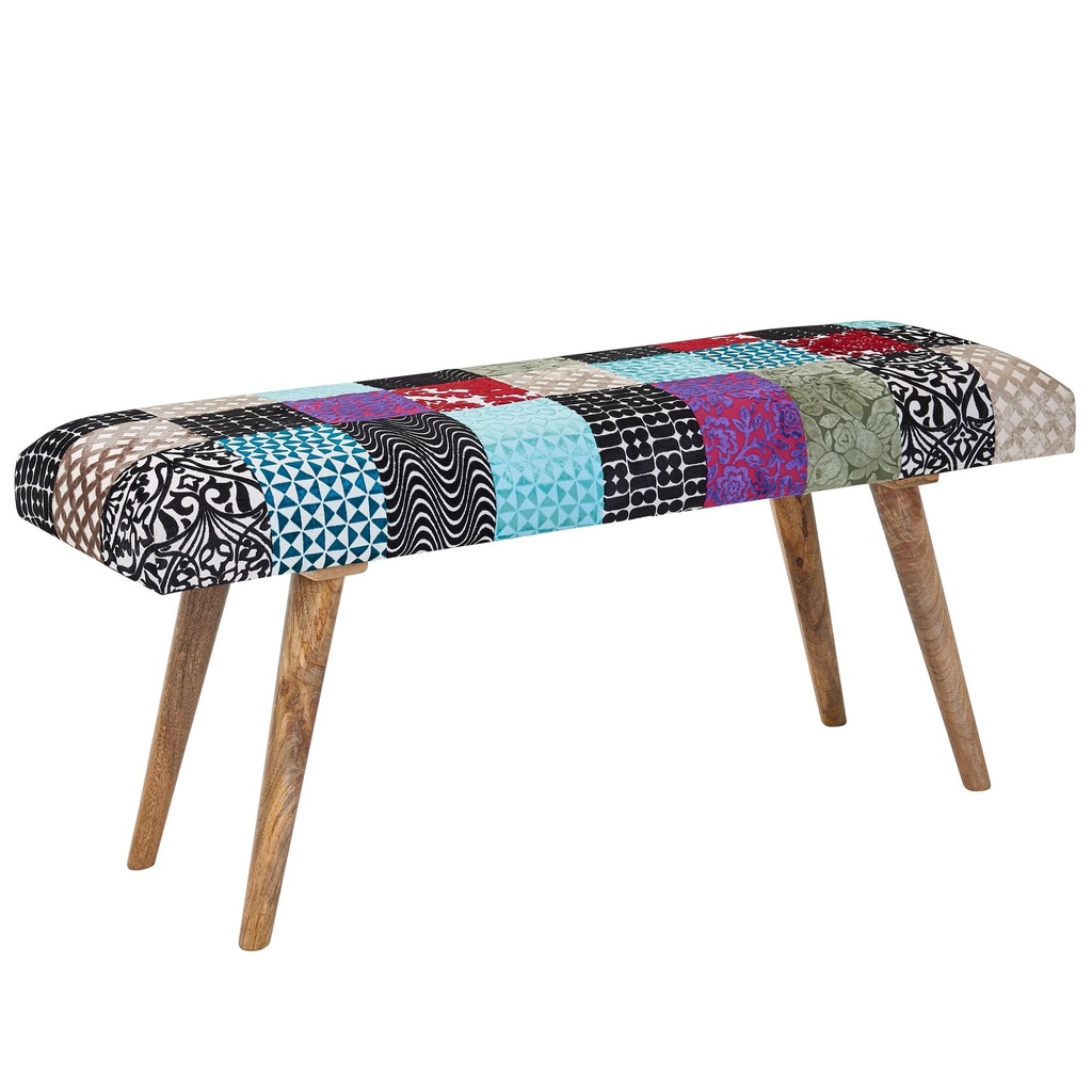 Banc velours / banc en bois massif coloré 117x51x38 cm banc de lit patchwork, banc rembourré design couloir moderne, banc en tissu rembourré salle à manger_06