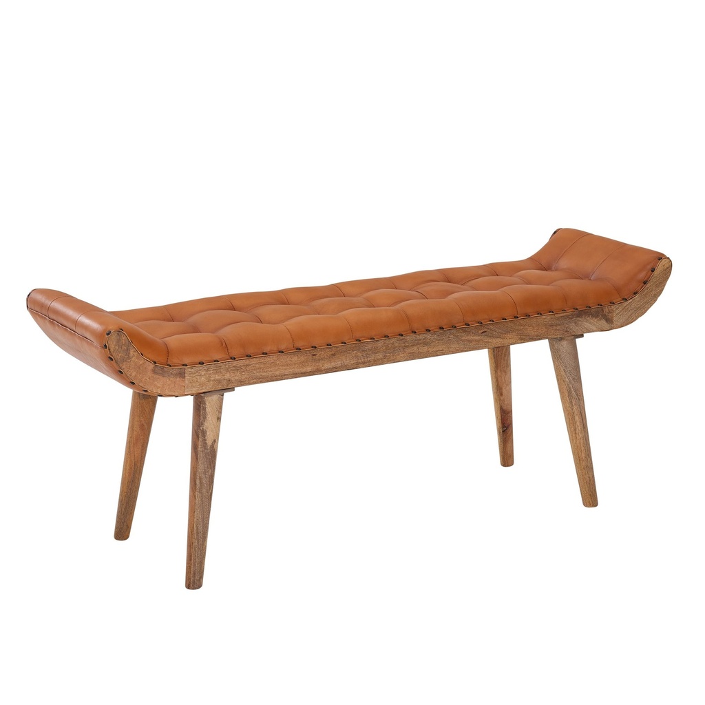 Banc en cuir véritable/bois massif marron 125 x 50 x 38 cm Chesterfield, banc rembourré design pour couloir, banc en cuir, banc de lit 2 personnes_06