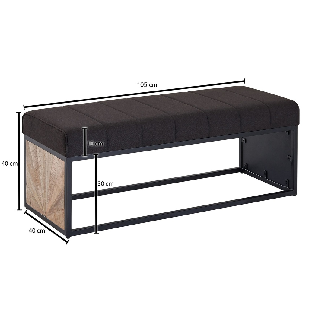 Banc en Tissu Noir 105x40x40 cm Banc de Couloir rembourré avec Structure en métal, Banc de lit Design Chambre à Coucher, Banc de Couloir, Banc de Garde-Robe_03