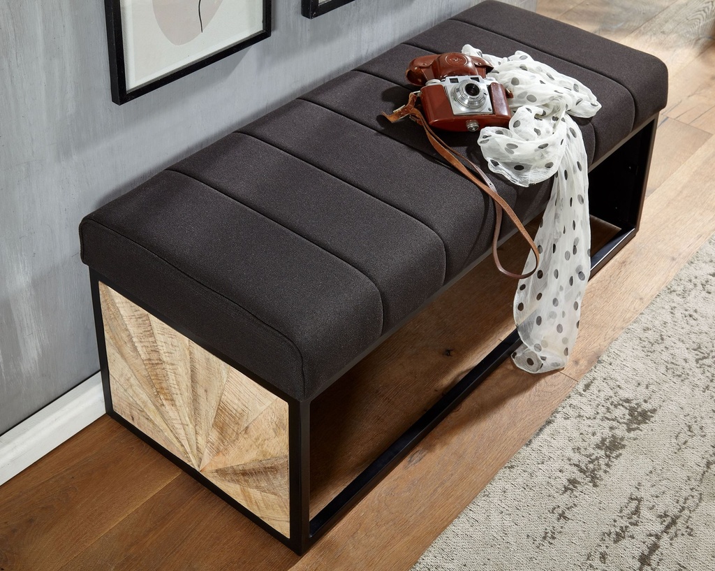 Banc en Tissu Noir 105x40x40 cm Banc de Couloir rembourré avec Structure en métal, Banc de lit Design Chambre à Coucher, Banc de Couloir, Banc de Garde-Robe_04