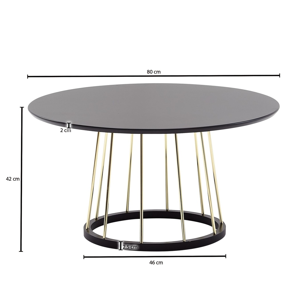 Table basse ronde 80 x 80 x 42 cm Noir Doré Table de canapé en métal Table de salon ronde moderne Table de salon Table de salon Grande WL6.489_03