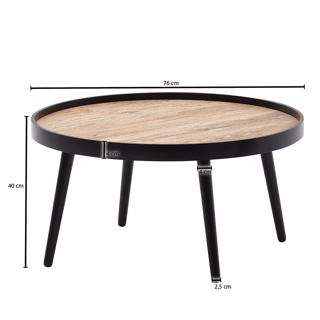 Table basse ronde 76 x 76 x 40 cm Noir Marron Table de canapé Table de salon ronde moderne Table de salon Table de salon Grande WL6.496_03