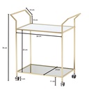 Design chariot de service or 73x78x37 cm chariot de cuisine verre/métal, table d'appoint mobile, chariot de salle à manger avec plateau en verre_03