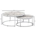 Lot de 2 tables basses rondes aspect marbre blanc argenté, table d'appoint moderne, 2 pièces en métal, tables de salon rondes WL6.509_03