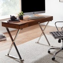 Bureau 120x55x78 cm bois massif Sheesham / métal chromé, table de bureau design avec tiroir_01