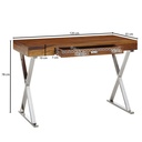 Bureau 120x55x78 cm bois massif Sheesham / métal chromé, table de bureau design avec tiroir_03