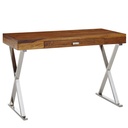Bureau 120x55x78 cm bois massif Sheesham / métal chromé, table de bureau design avec tiroir_07