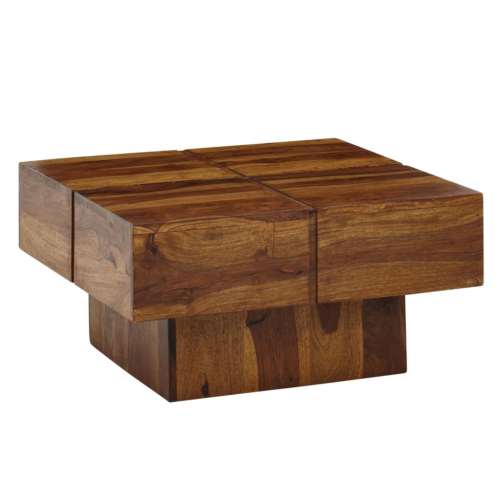 Table basse 57,5x57,5x30 cm Table de canapé en bois massif Sheesham Design carré Table de salon Table basse solide WL6.549_06