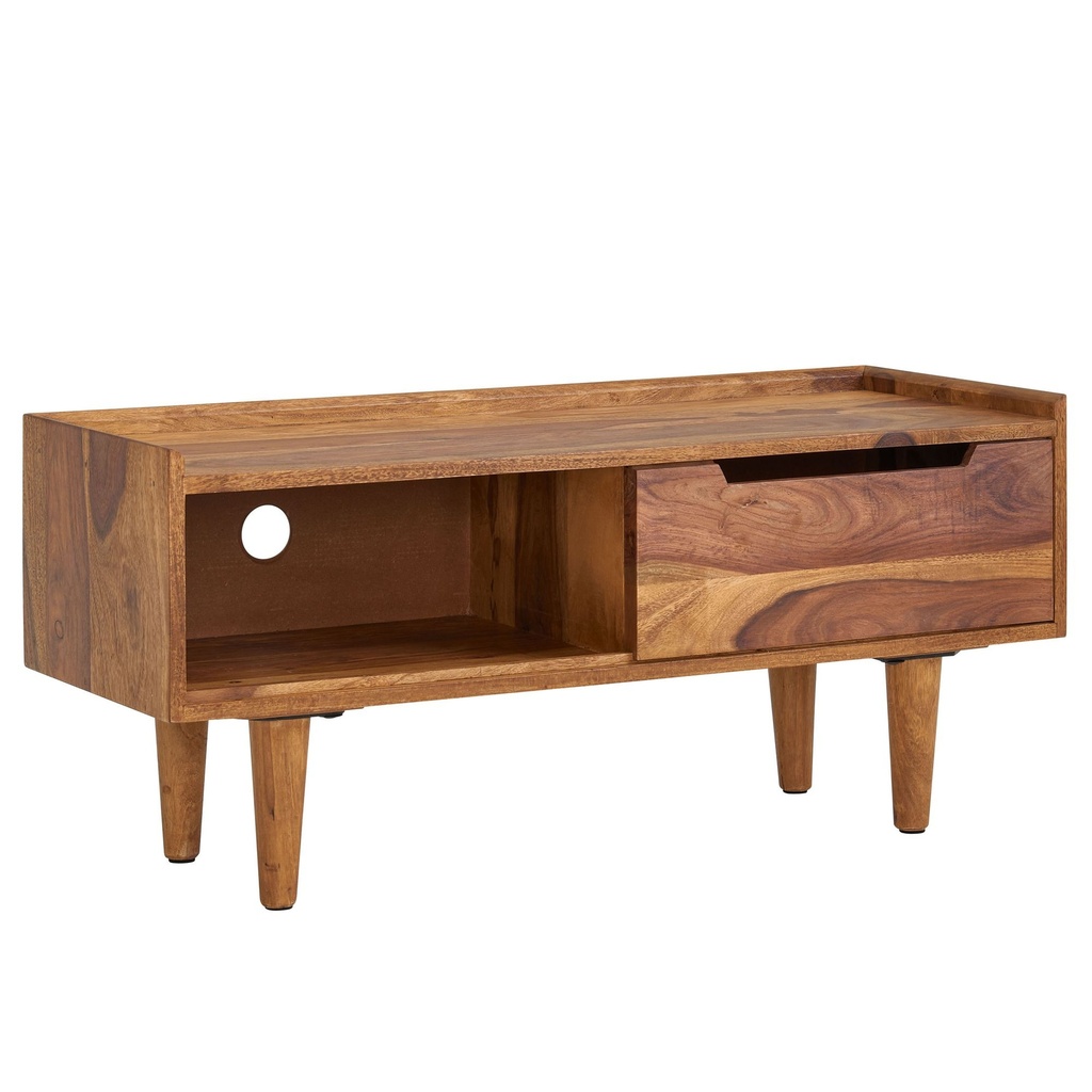 Lowboard Sheesham Bois Massif 95x44x34 cm Commode TV avec Porte Coulissante, Meuble TV Design Haut, Table TV Meuble TV Moderne_07