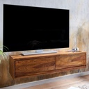 Lowboard Suspendu en Bois Massif Sheesham 108x25x34 cm Meuble TV Marron, Table TV Design avec Espace de Rangement, avec Deux tiroirs_01