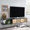 Lowboard suspendu en manguier massif/métal 150x25x35 cm meuble TV noir, table TV design tresse viennoise moderne_01