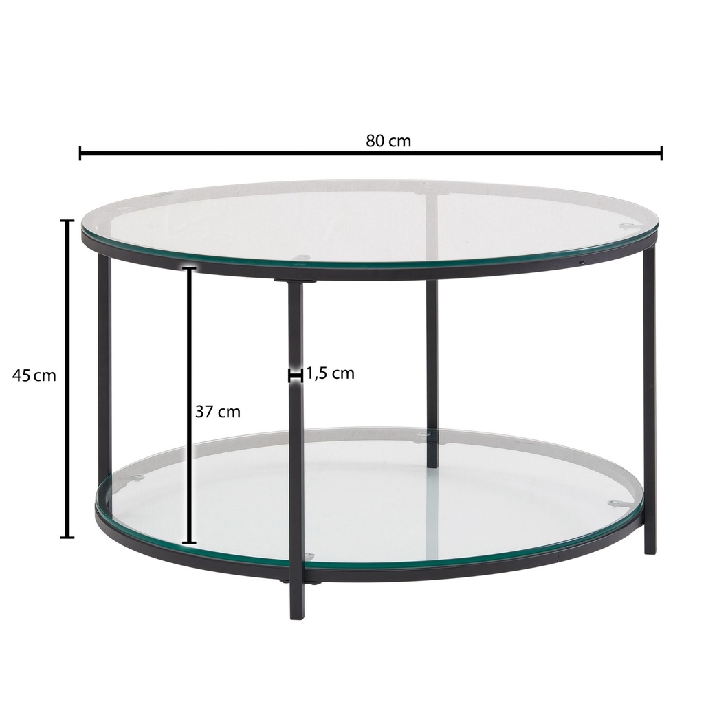 Table basse 80x80x45 cm table de salon en verre/métal ronde moderne, table de canapé avec espace de rangement, table de salon avec compartiment de rangement_03