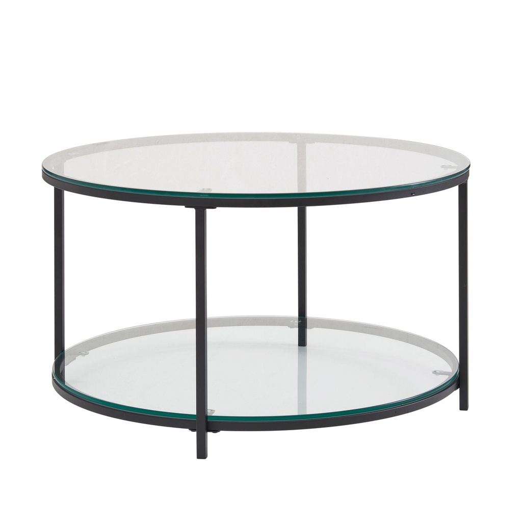 Table basse 80x80x45 cm table de salon en verre/métal ronde moderne, table de canapé avec espace de rangement, table de salon avec compartiment de rangement_06