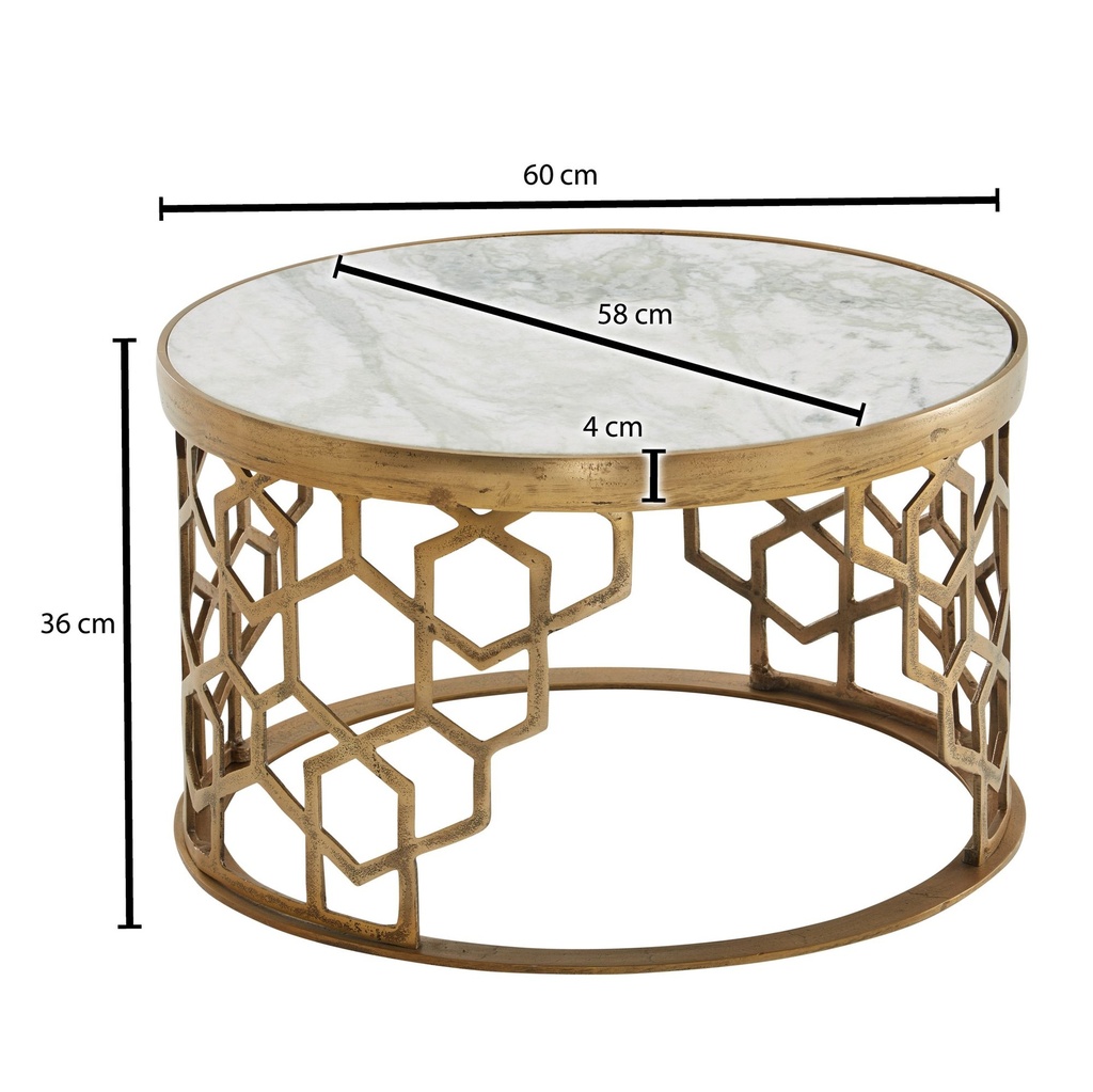 Table basse en marbre véritable blanc 60x60x36 cm Table de canapé en métal doré, table de salon design ronde, petite table basse moderne_03