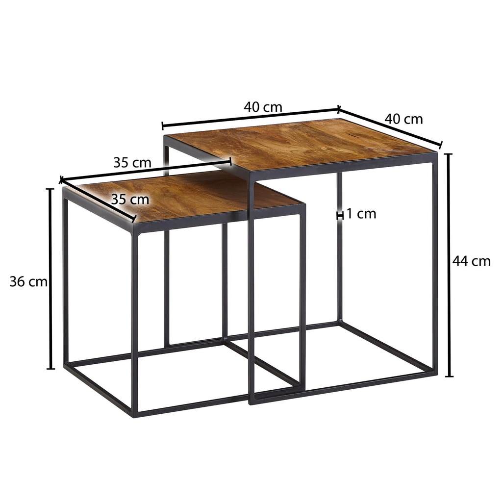 Table d'appoint carrée en bois massif/métal, lot de 2 tables de salon, table d'appoint design industrielle, table de canapé, table basse carrée_03