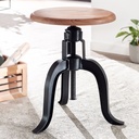 Tabouret Pivotant 39x62,5x39 cm Bois d'Acacia Massif/Métal Noir Rotatif, Tabouret Décoratif Design Réglable en Hauteur, Tabouret Sur Pied Rond Industriel_01