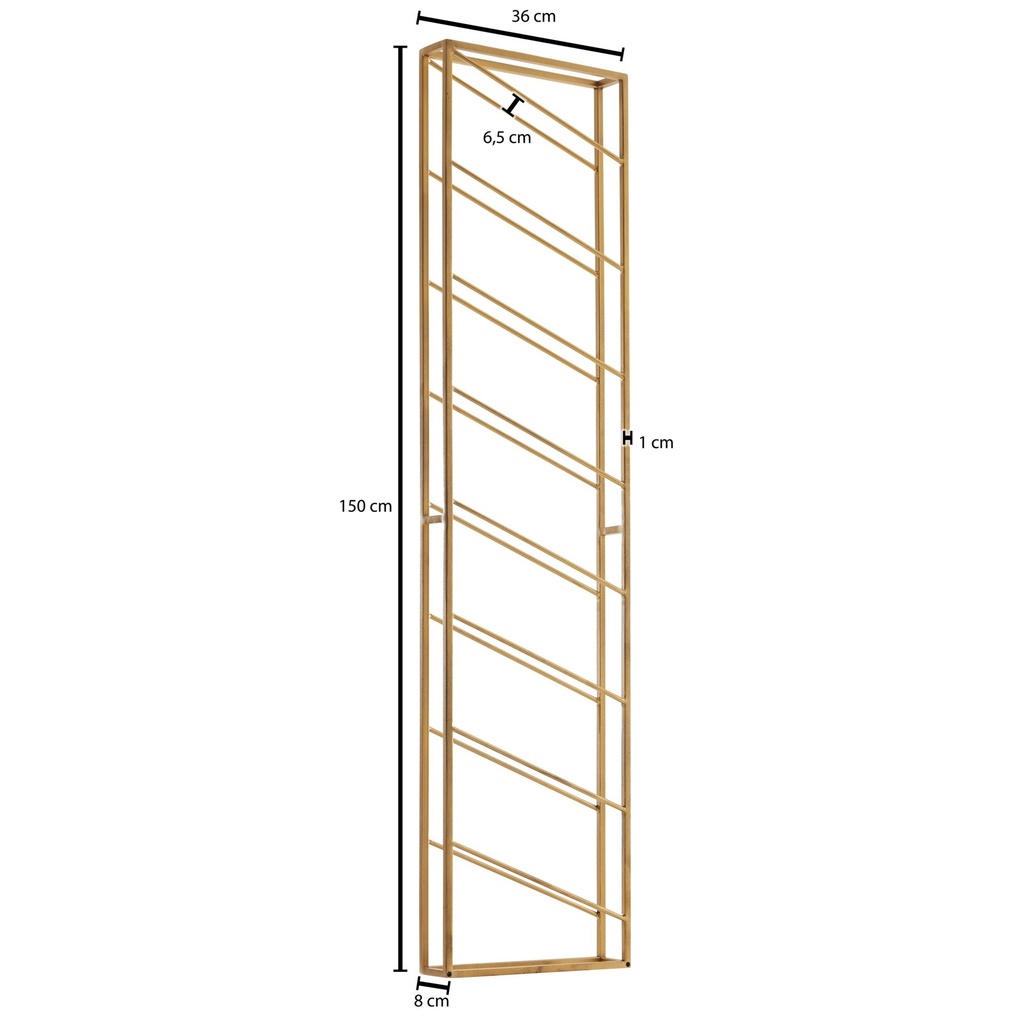Casier à vin mural en métal doré 36 x 150 x 8 cm Grand pour 8 bouteilles, étagère murale design pour la cuisine, casier à bouteilles suspendu, montage mural étroit_03