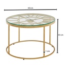 Table basse verre métal 60x60x43 cm table de canapé dorée avec horloge décorative, table de salon design ronde, petite table basse moderne_03