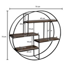 Étagère Murale 70x70x18 cm Étagère Suspendue en Bois Massif/Métal de Manguier Ronde, Industriel_03