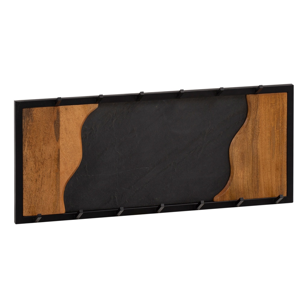 Porte-manteau mural Manguier bois massif / aspect pierre 80x36x6 cm, porte-manteau pour vestes, écharpes et chapeaux, porte-manteau de couloir avec motif vagues_06