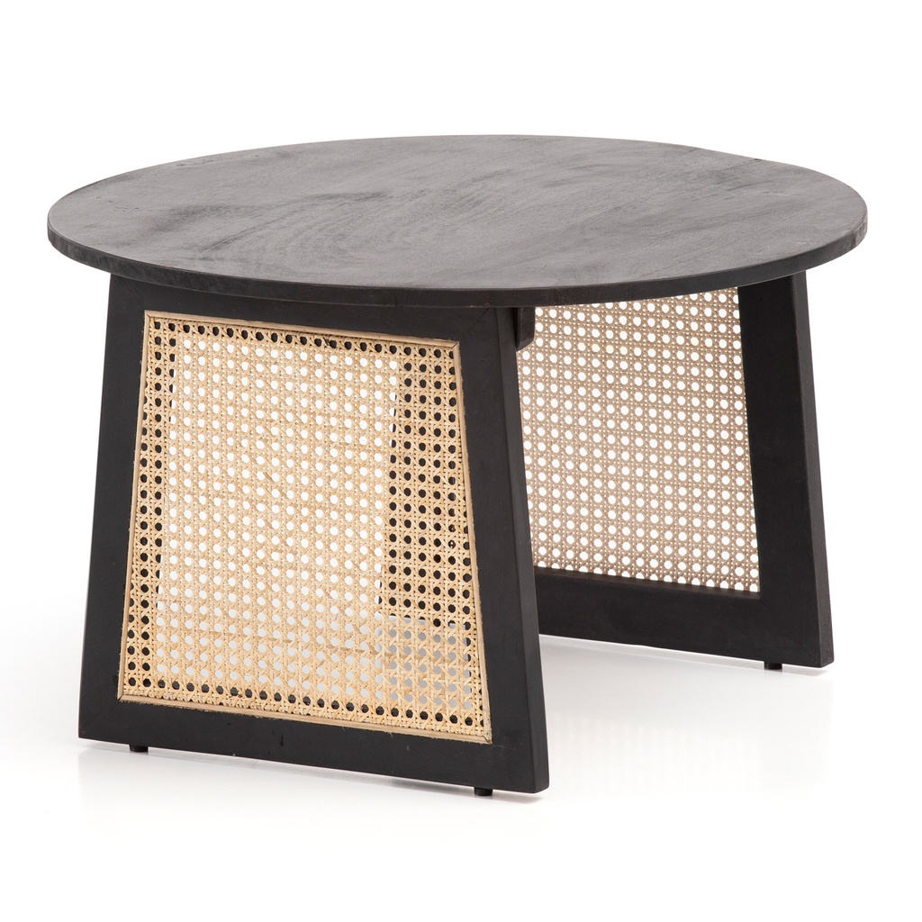 Table basse 65x65x40 cm bois massif de manguier / rotin noir table de canapé ronde, table de salon design osier viennois_06