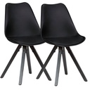 Lot de 2 chaises de salle à manger rétro noires avec pieds noirs, dossier scandinave, rembourrées