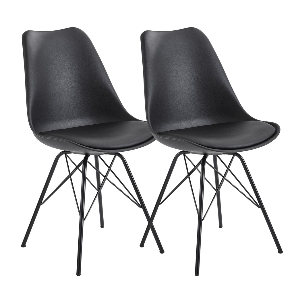 Chaise de salle à manger lot de 2 en plastique noir design scandinave